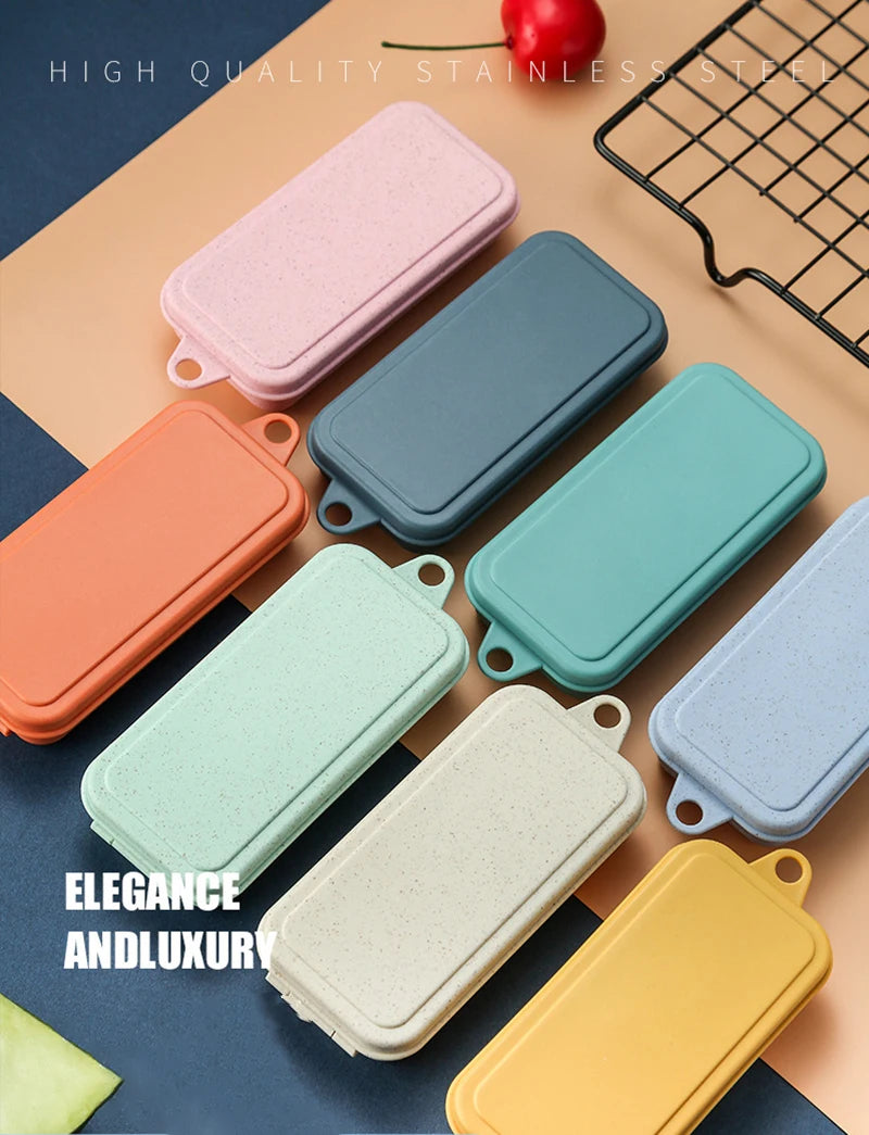 4-Pcs Portable Wheat Straw Tableware Set with Detachable Cutlery