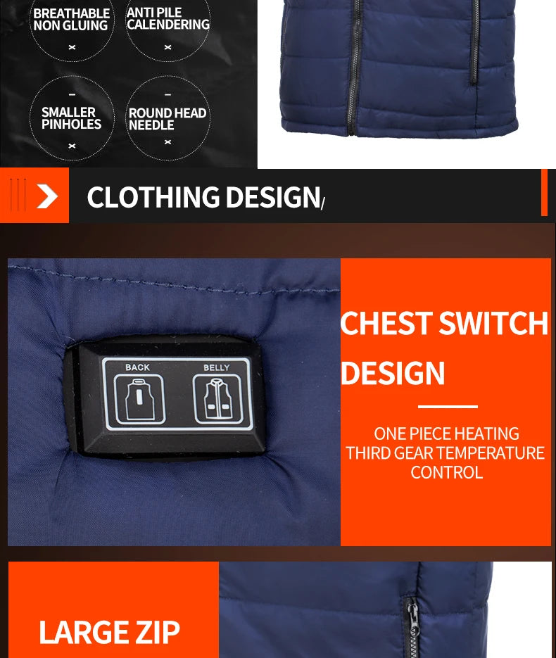 USB Heated Jacket with 9 Zones Electric Graphene Heat Coat