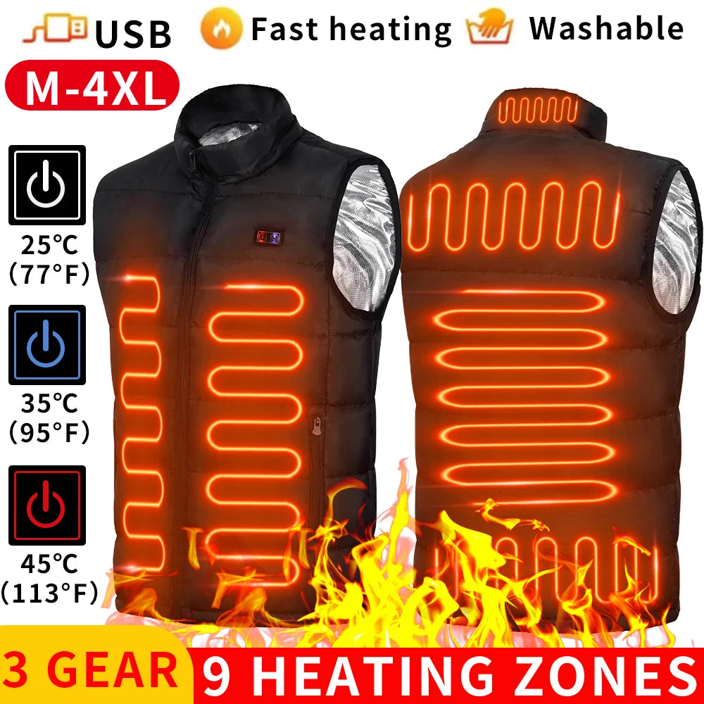 USB Heated Jacket with 9 Zones Electric Graphene Heat Coat