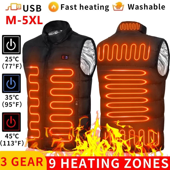 USB Heated Jacket with 9 Zones Electric Graphene Heat Coat