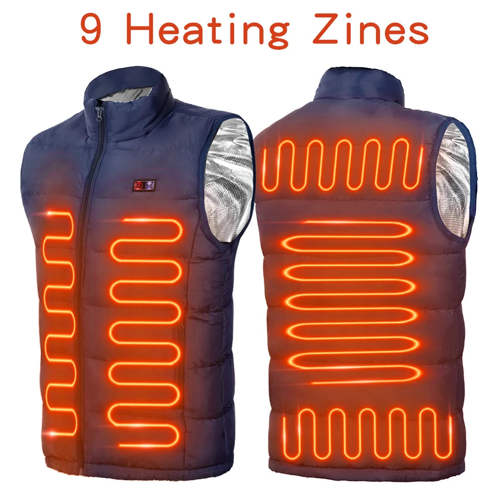 USB Heated Jacket with 9 Zones Electric Graphene Heat Coat