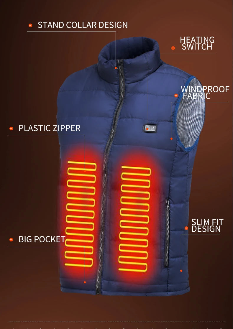 USB Heated Jacket with 9 Zones Electric Graphene Heat Coat