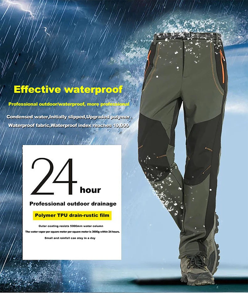 LNGXO Men’s Winter Fleece Hiking Pants, Waterproof Softshell Trekking Trousers