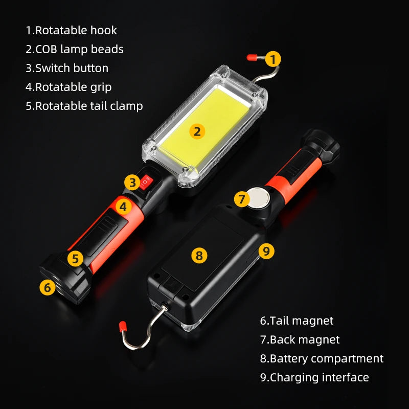 LED Work Light COB Floodlight 8000LM Rechargeable Portable Magnetic Lamp
