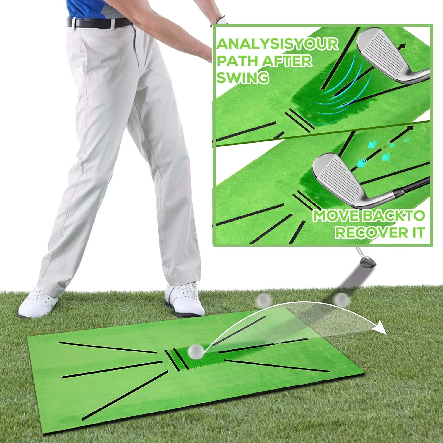 Golf Swing Training Mat with Impact Trace Direction Pad