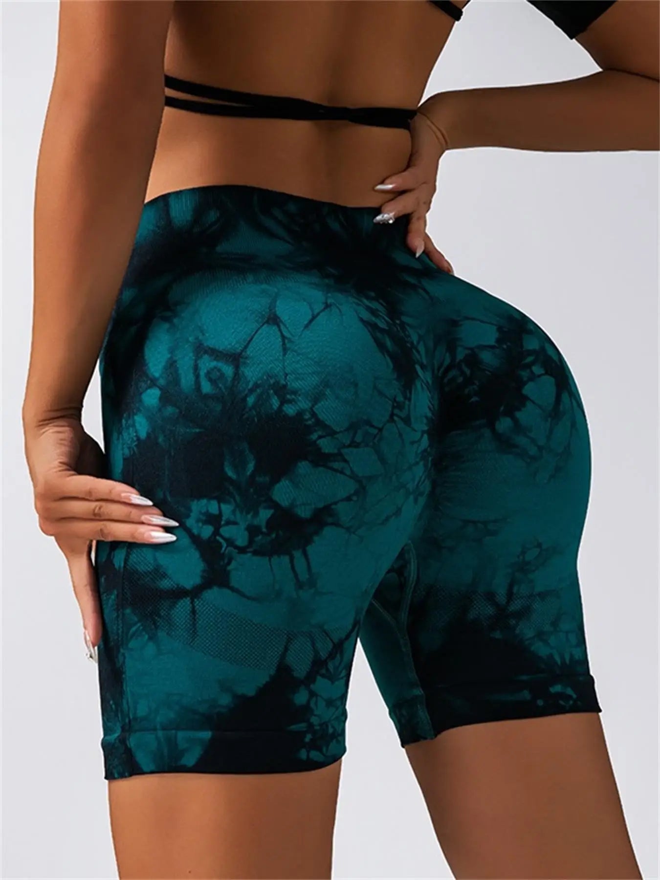 Women’s Tie-Dye High Waist Ruched Sports Yoga Shorts