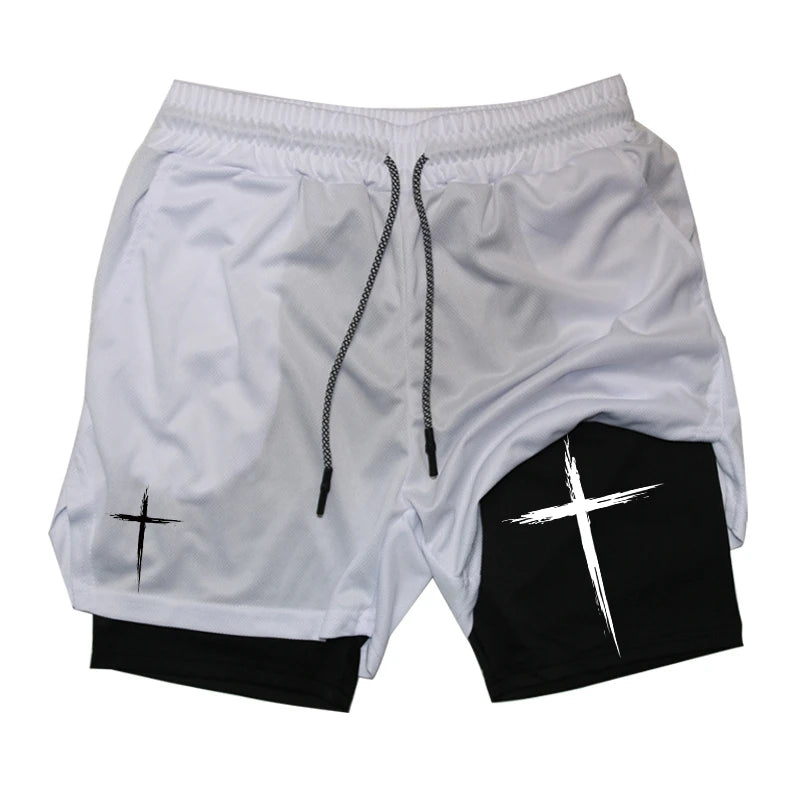 Cross Print 2-in-1 Men’s Performance Shorts – Gym & Running