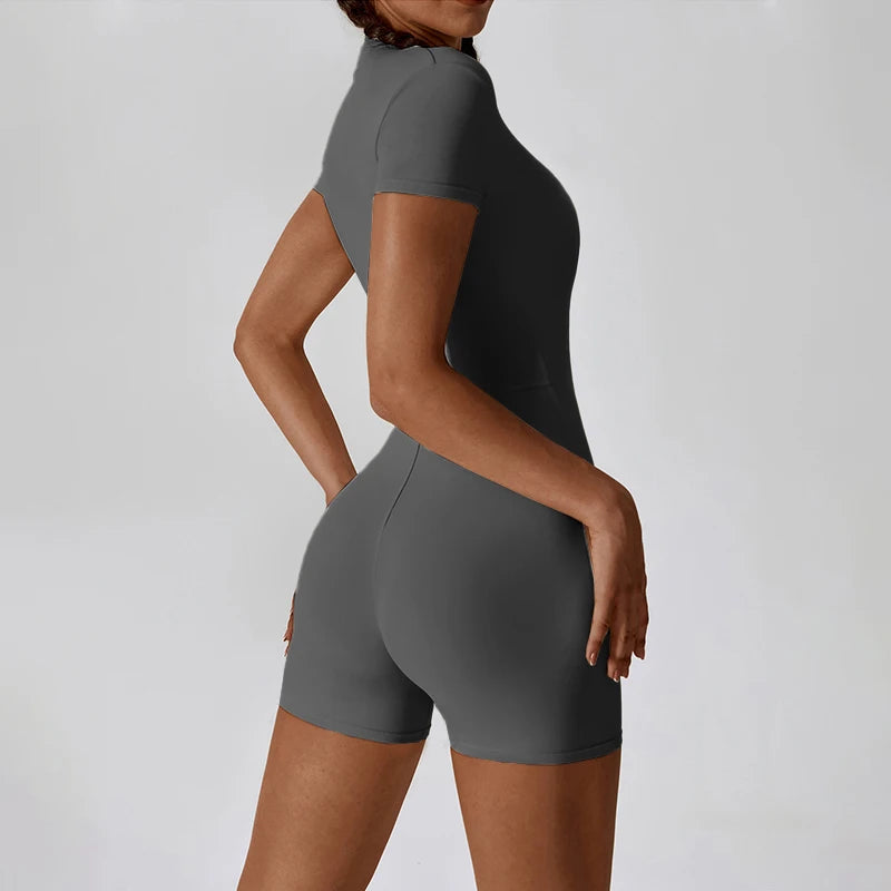 Women’s Summer Zipper Workout Jumpsuit Fitness Yoga Set