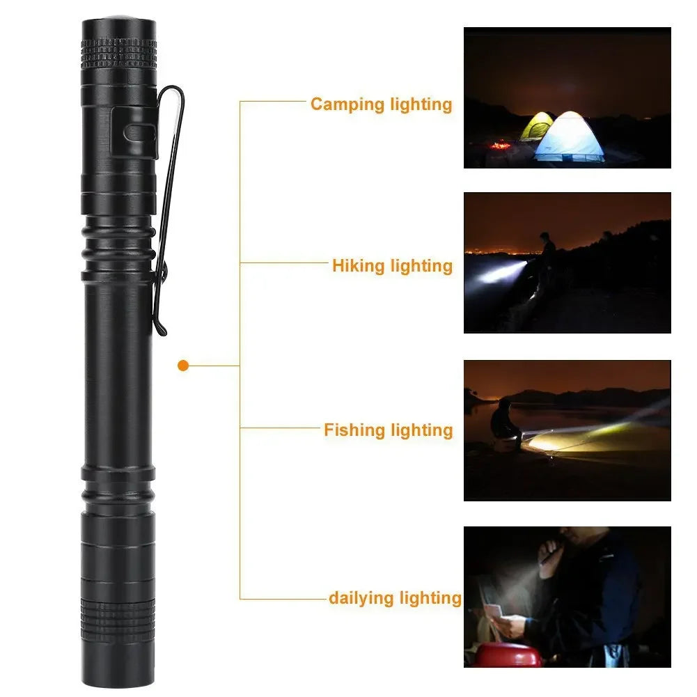 Mini LED Pen Flashlight Tactical Pocket Torch with Clip