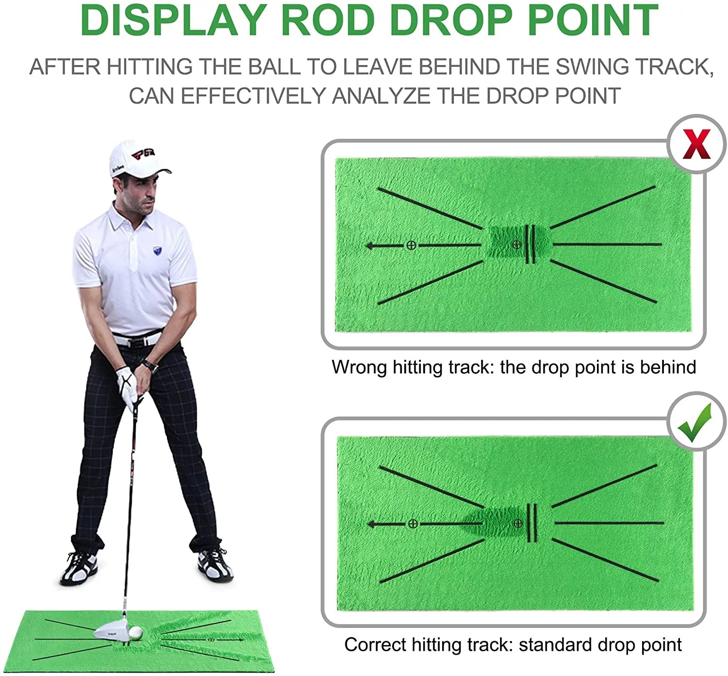 Golf Swing Training Mat with Impact Trace Direction Pad