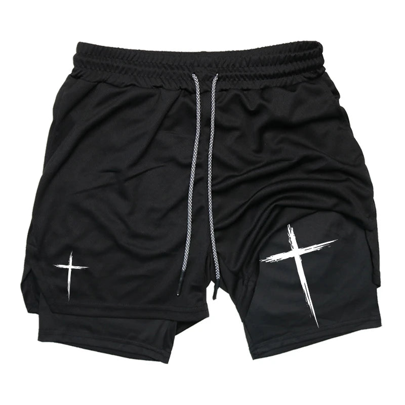 Cross Print 2-in-1 Men’s Performance Shorts – Gym & Running