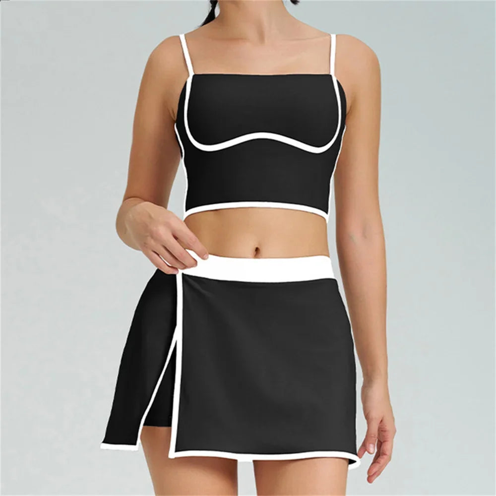 Women’s 2-Piece Tracksuit – Yoga & Gym Set with Sports Bra and Shorts/Skirt