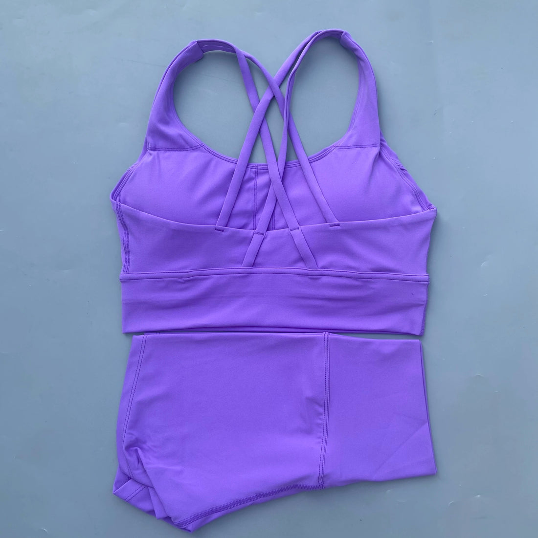 Women’s Solid Color Gym Set – Leggings & Cross Sports Bra Tracksuit