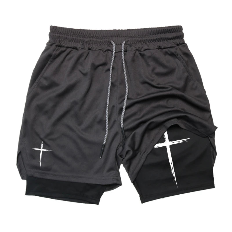 Cross Print 2-in-1 Men’s Performance Shorts – Gym & Running