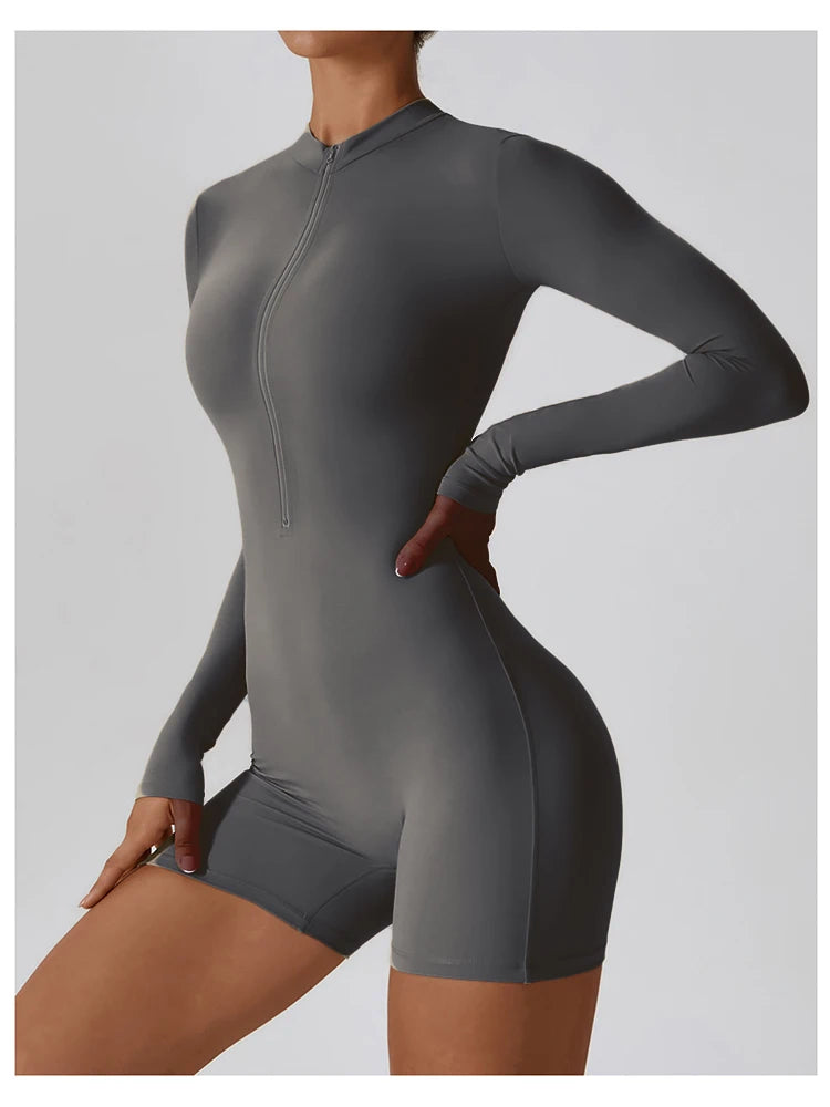 Women’s Summer Zipper Workout Jumpsuit Fitness Yoga Set