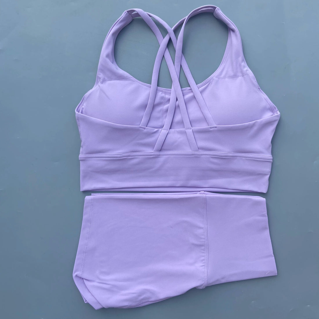 Women’s Solid Color Gym Set – Leggings & Cross Sports Bra Tracksuit