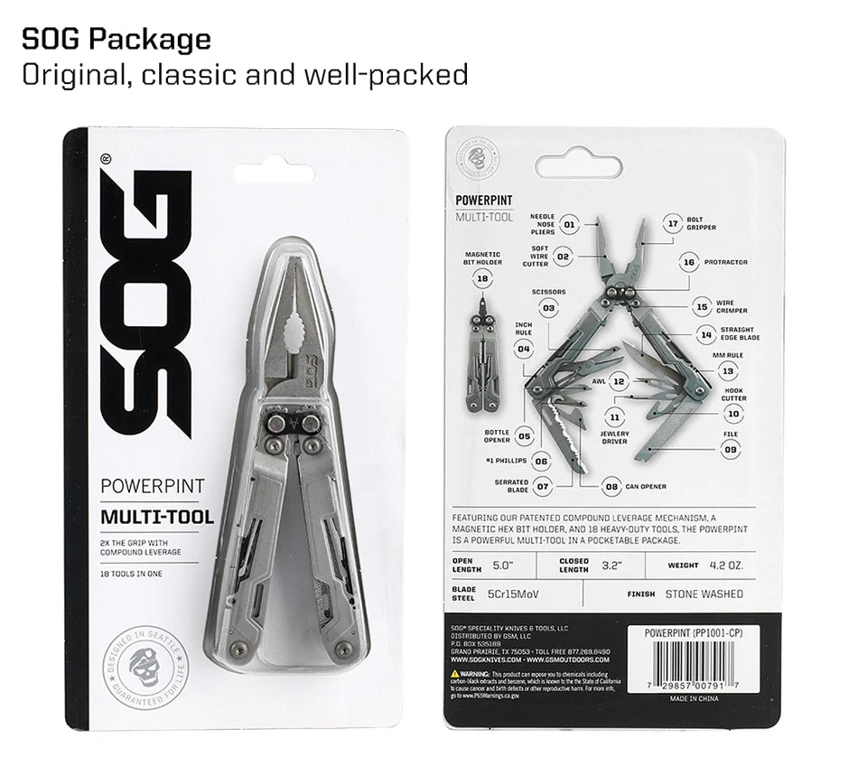 SOG PowerPint 18-in-1 Multi-Tool – Compact Tactical EDC with Pliers & Knife