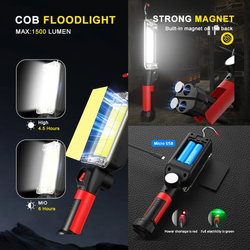 LED Work Light COB Floodlight 8000LM Rechargeable Portable Magnetic Lamp