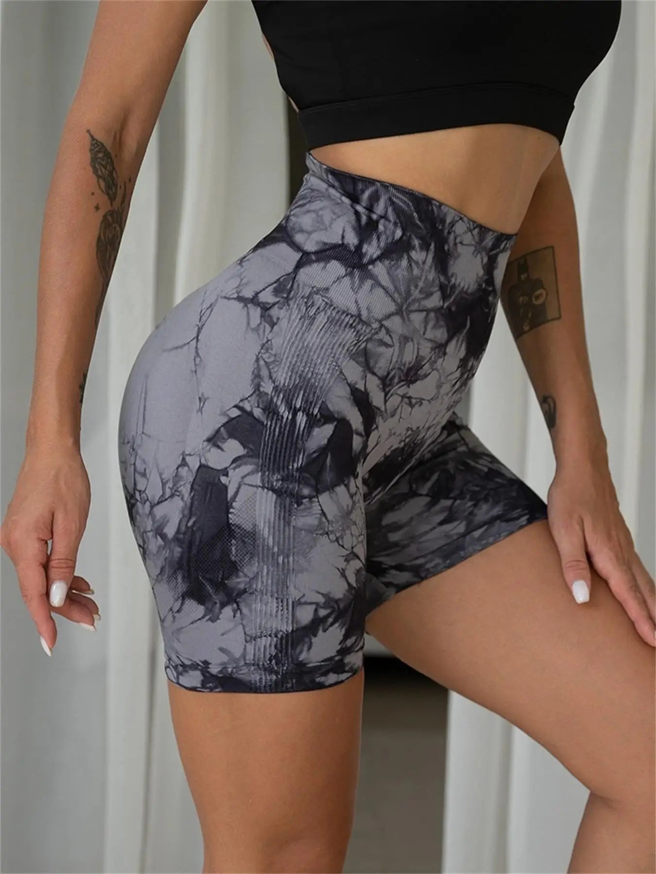 Women’s Tie-Dye High Waist Ruched Sports Yoga Shorts