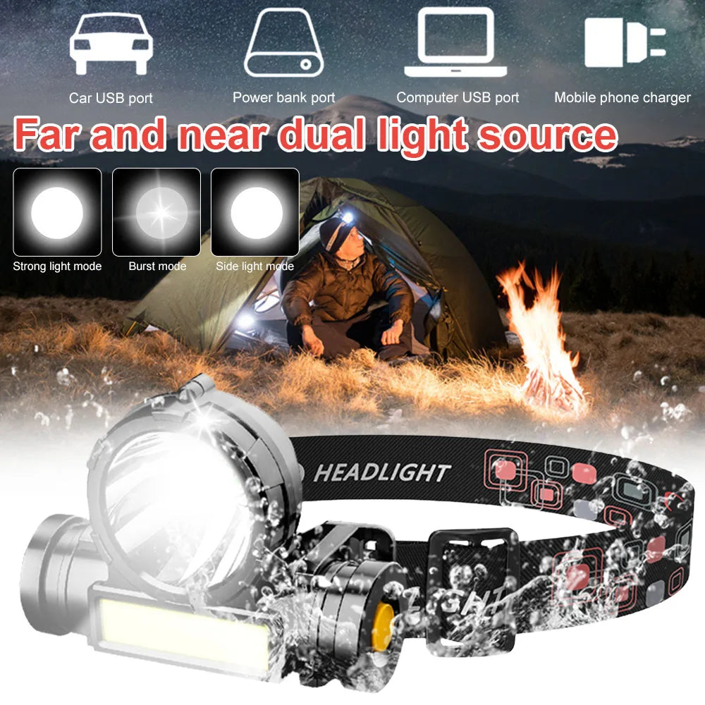 USB Rechargeable LED Headlamp Torch Waterproof Camping Light