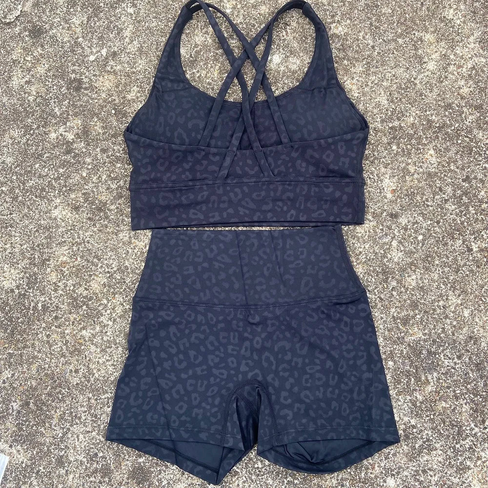 Women’s Solid Color Gym Set – Leggings & Cross Sports Bra Tracksuit