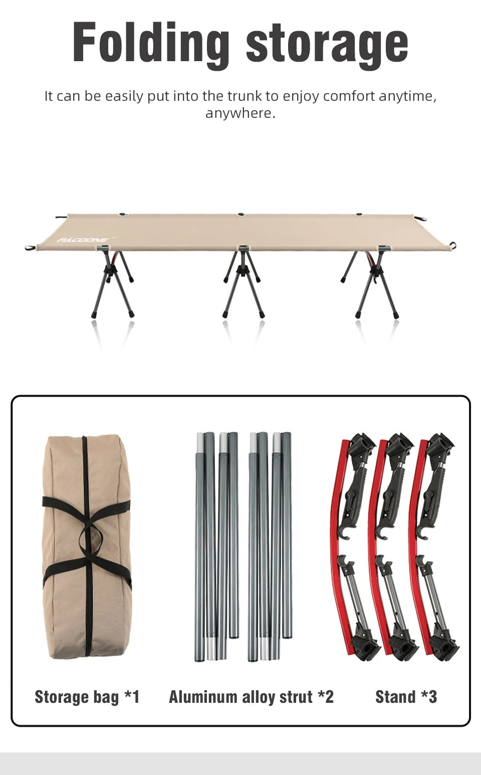 Folding Camping Cot Portable Outdoor Bed for Adults & Kids