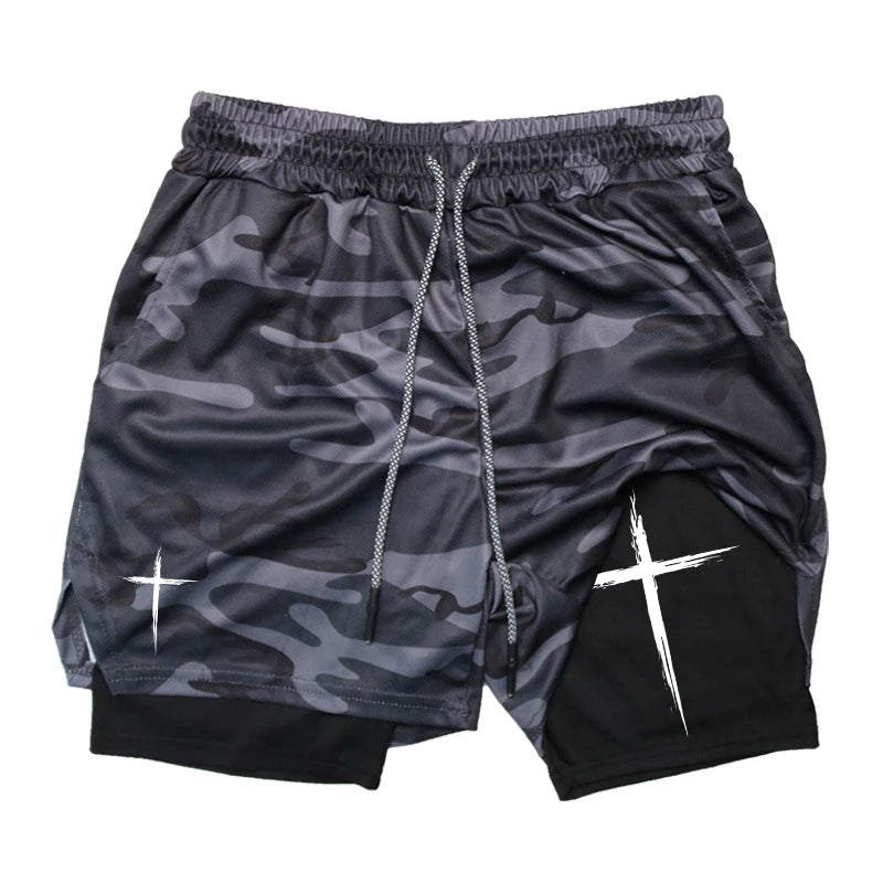 Cross Print 2-in-1 Men’s Performance Shorts – Gym & Running