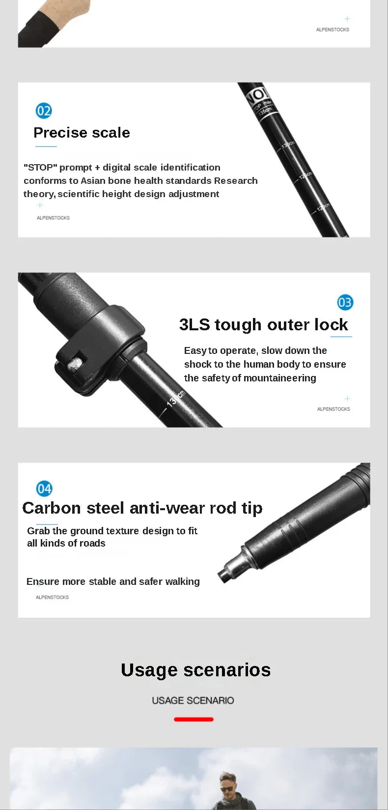 2PCS Ultralight Adjustable Trekking Poles with Quick Lock