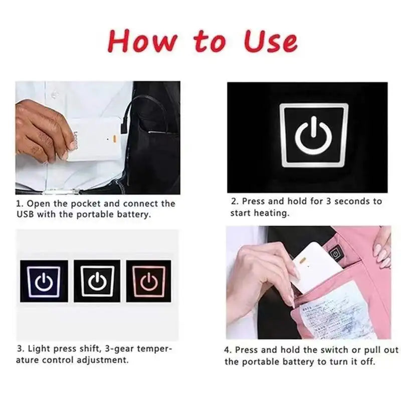 USB Heated Jacket with 9 Zones Electric Graphene Heat Coat