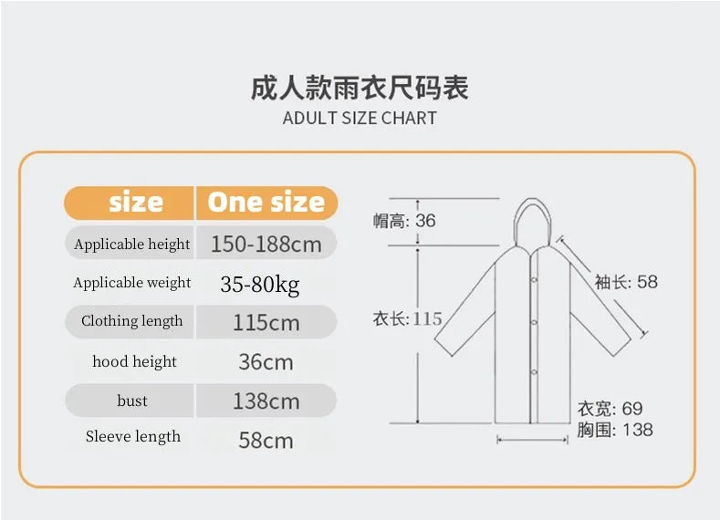 High-Quality EVA Unisex Waterproof Raincoat 145x68CM