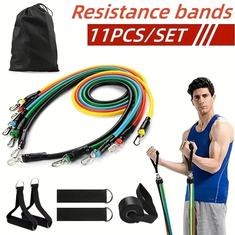 11PCS TPE Resistance Band Set with Handles and Door Anchor