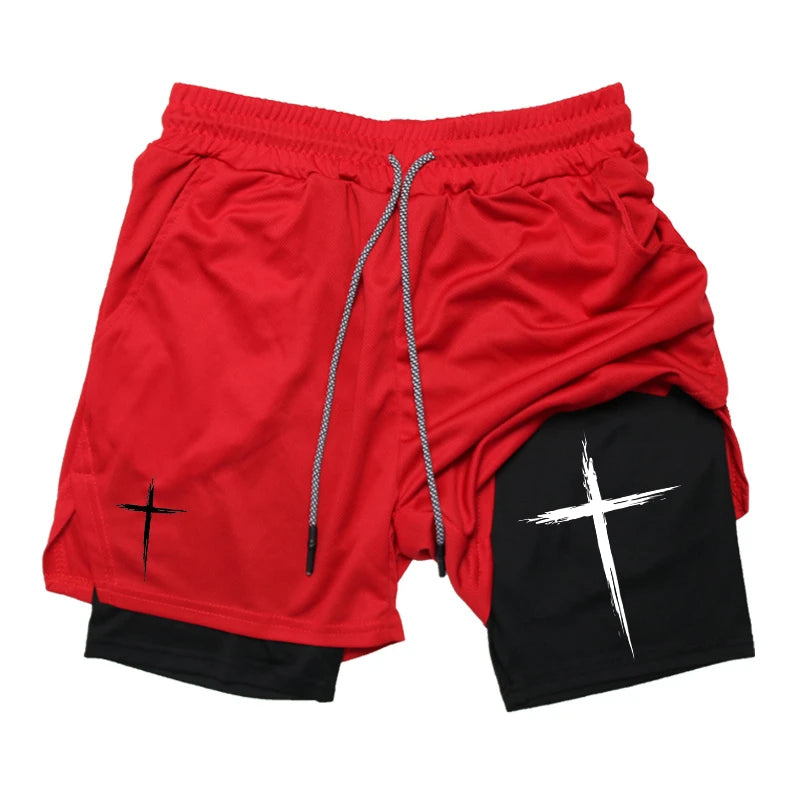 Cross Print 2-in-1 Men’s Performance Shorts – Gym & Running