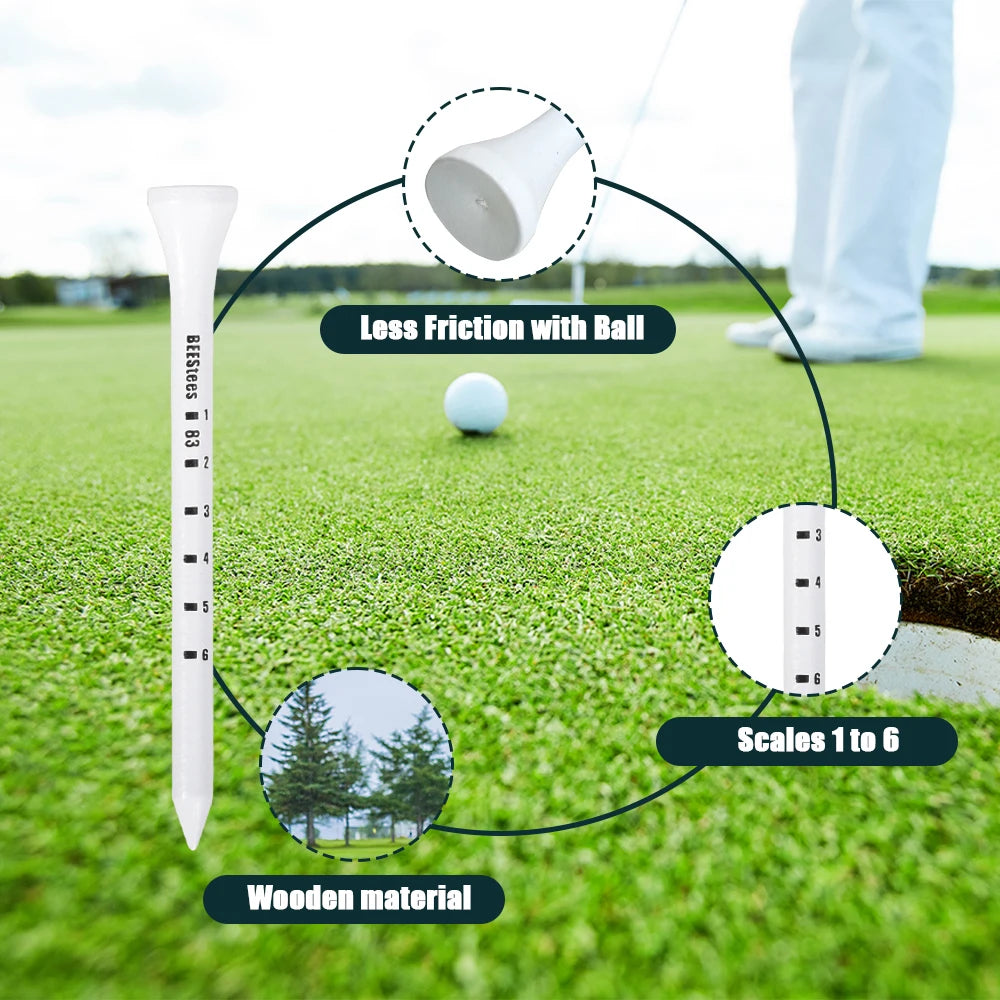 50pcs Premium Wooden Golf Tees with Height Markers