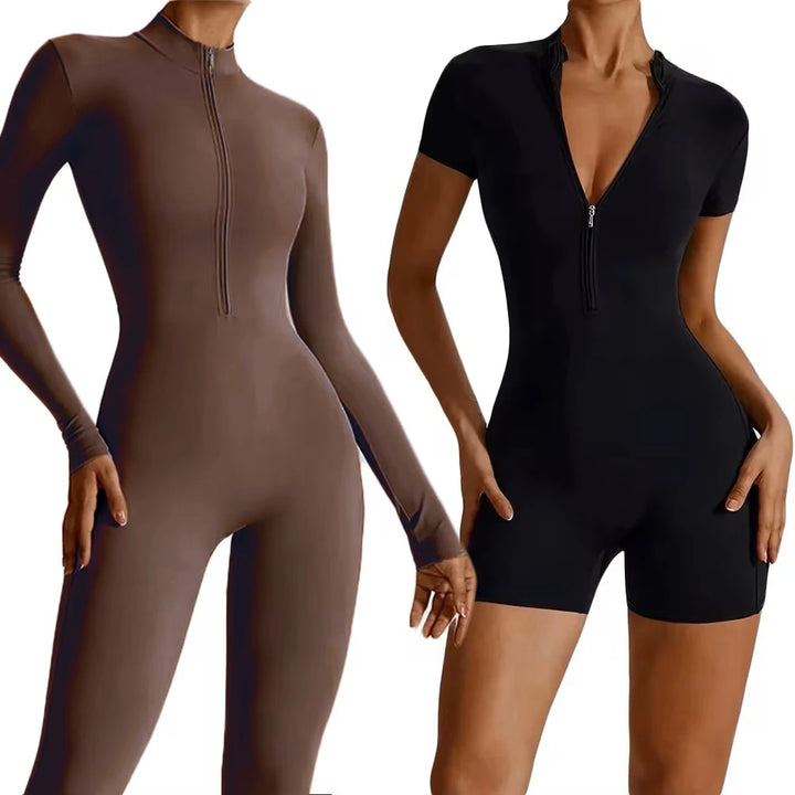 Women’s Summer Zipper Workout Jumpsuit Fitness Yoga Set