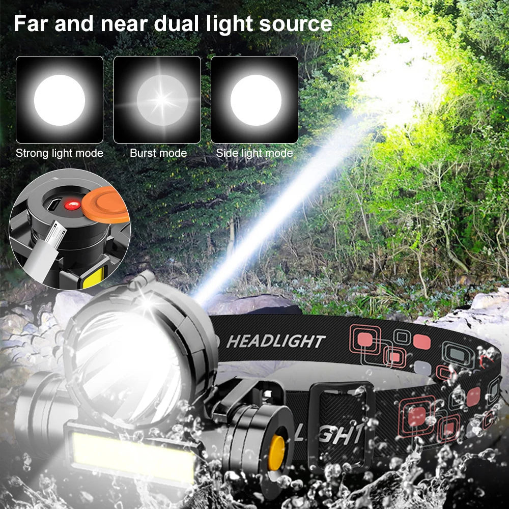 USB Rechargeable LED Headlamp Torch Waterproof Camping Light