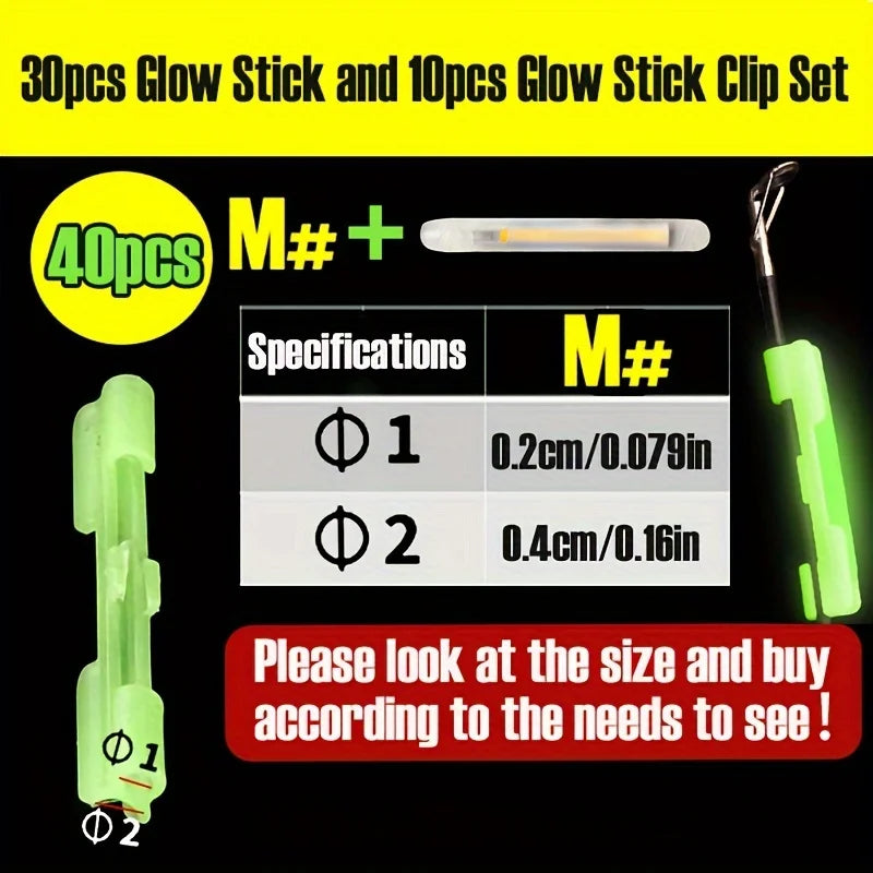 40pcs Night Fishing Luminous Stick Set with Glow Clips