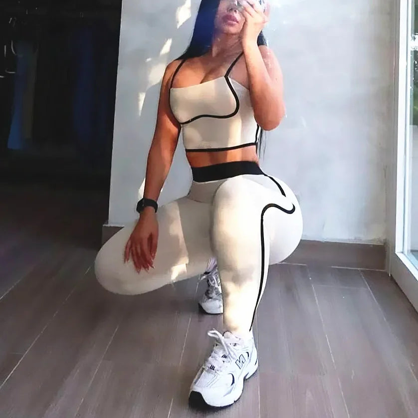 Women’s 2-Piece Tracksuit – Yoga & Gym Set with Sports Bra and Shorts/Skirt