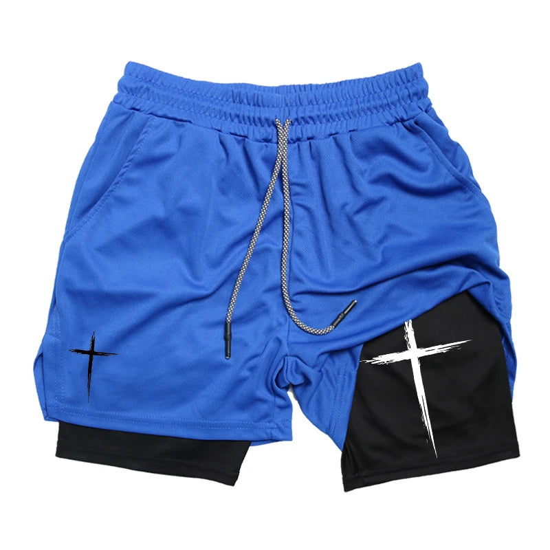Cross Print 2-in-1 Men’s Performance Shorts – Gym & Running