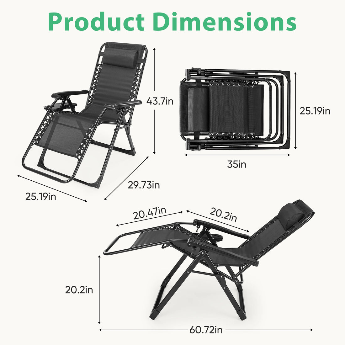 JHK Zero Gravity Recliner Chairs Set of 2 with Cup Holders