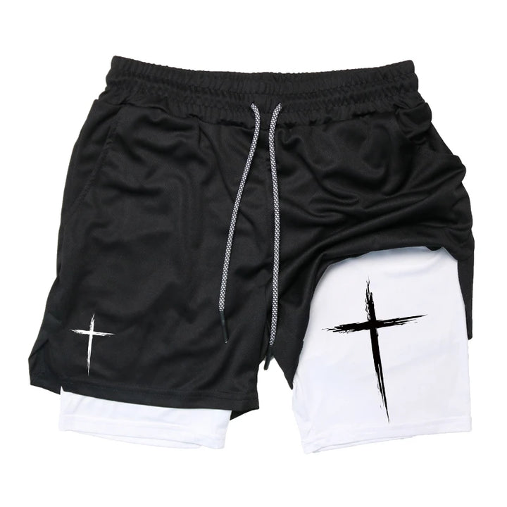 Cross Print 2-in-1 Men’s Performance Shorts – Gym & Running