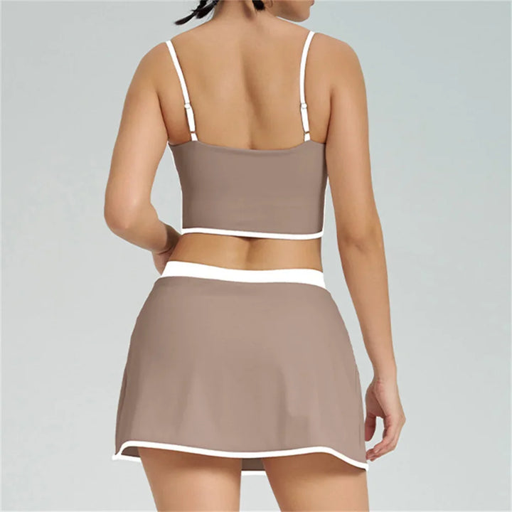 Women’s 2-Piece Tracksuit – Yoga & Gym Set with Sports Bra and Shorts/Skirt
