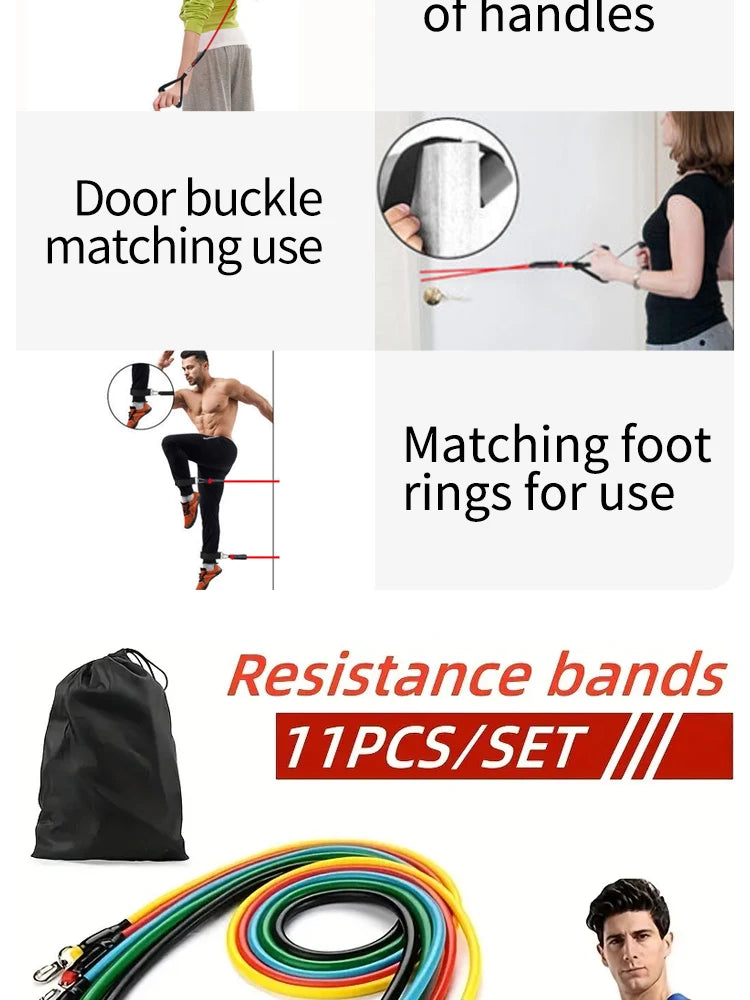11PCS TPE Resistance Band Set with Handles and Door Anchor