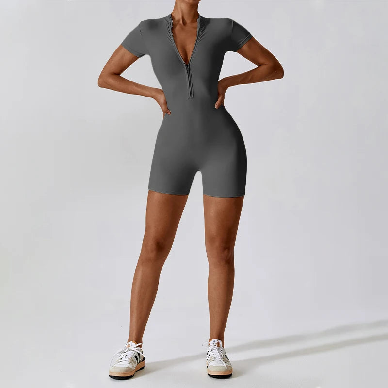 Women’s Summer Zipper Workout Jumpsuit Fitness Yoga Set
