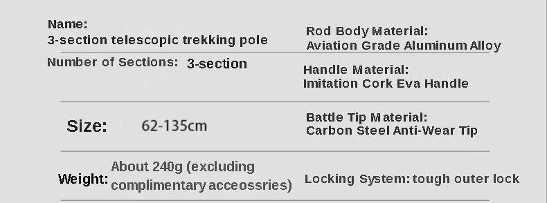 2PCS Ultralight Adjustable Trekking Poles with Quick Lock