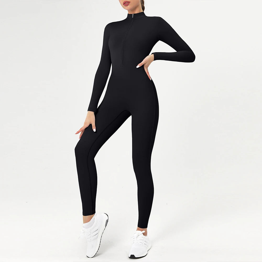 Women’s Summer Zipper Workout Jumpsuit Fitness Yoga Set