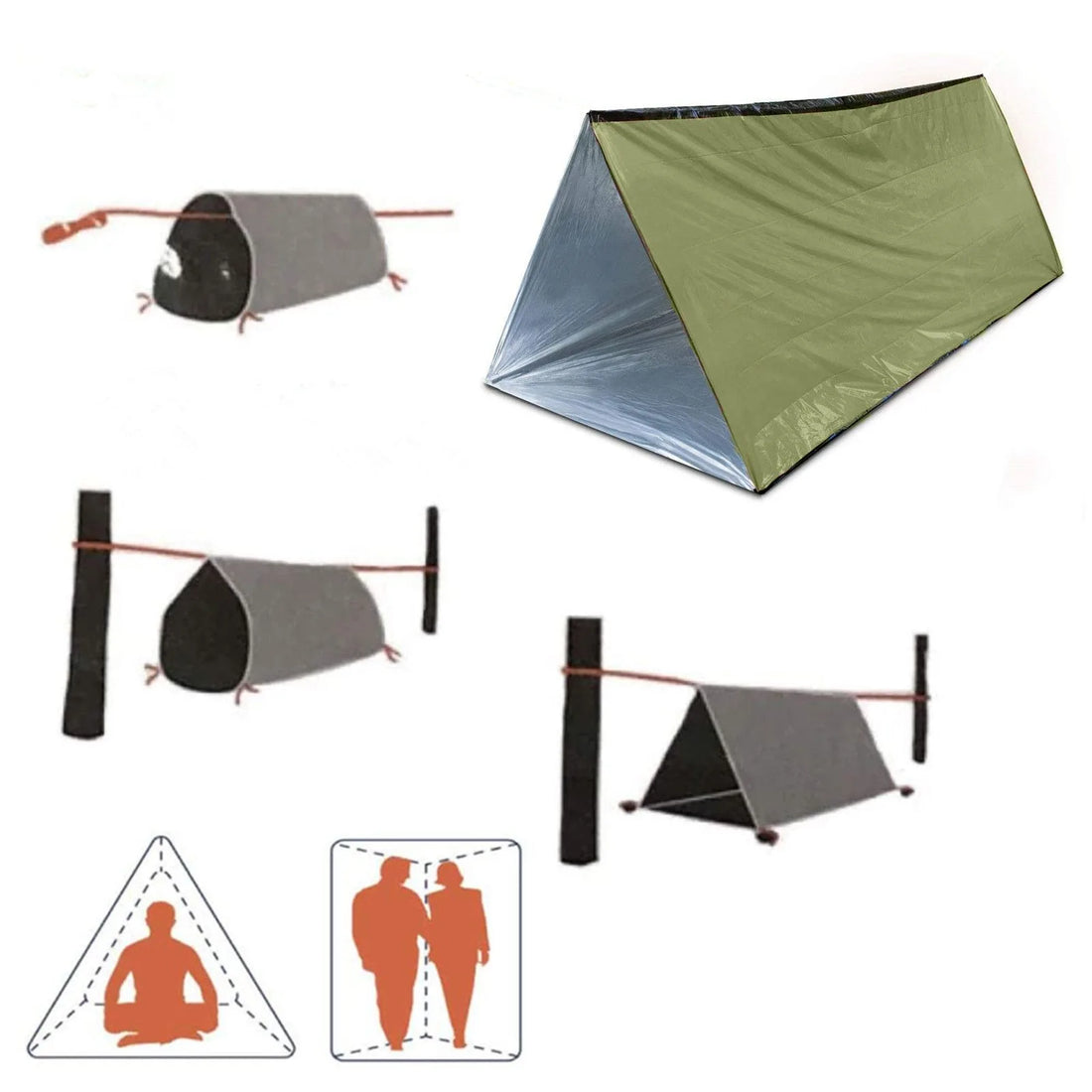 2-Person Emergency Camping Tent Waterproof Travel Shelter