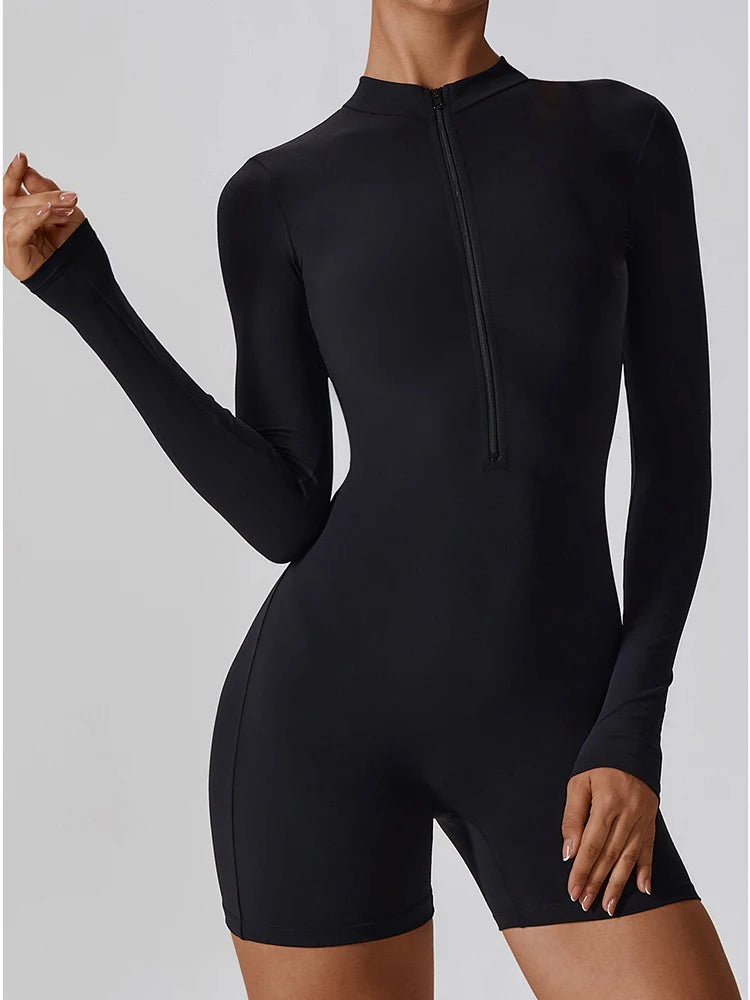 Women’s Summer Zipper Workout Jumpsuit Fitness Yoga Set