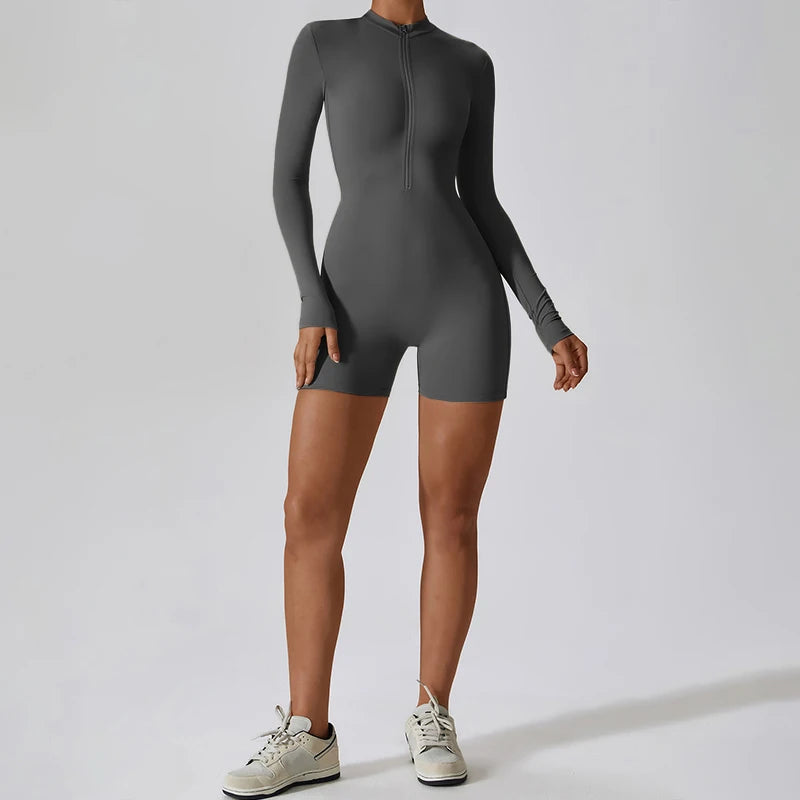 Women’s Summer Zipper Workout Jumpsuit Fitness Yoga Set