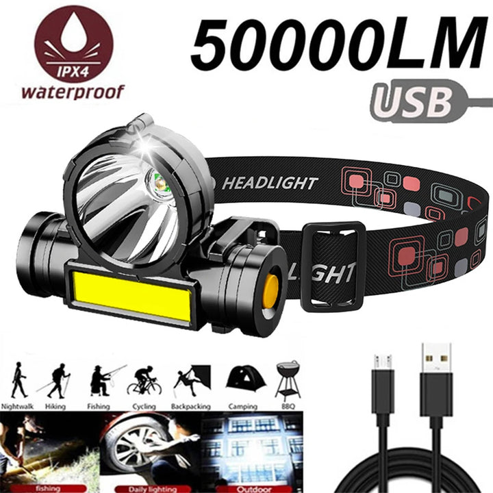 USB Rechargeable LED Headlamp Torch Waterproof Camping Light