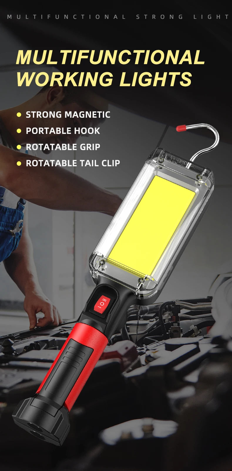 LED Work Light COB Floodlight 8000LM Rechargeable Portable Magnetic Lamp